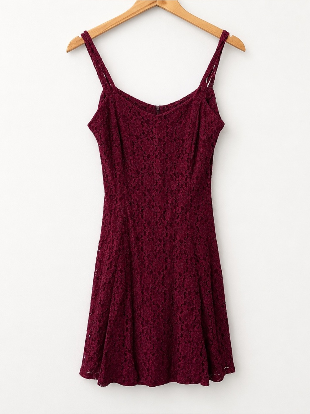 Vintage All That Jazz Lace Mini Dress Burgundy Fit Flare Spaghetti Strap 11/12